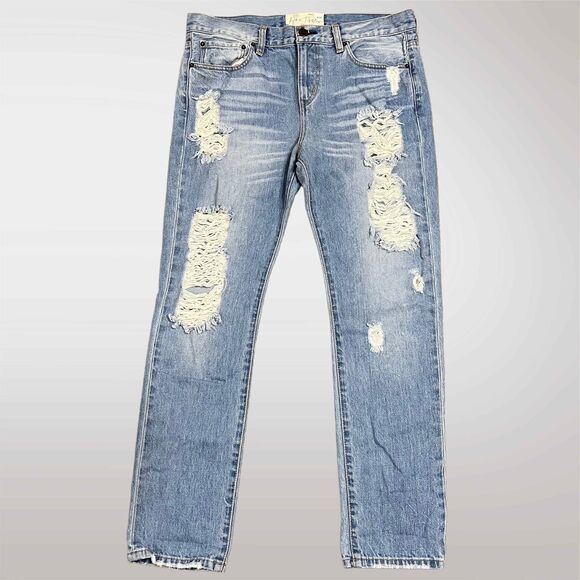 Free People Distressed Straight Leg Jeans 100% Cotton High Waist size 30 - Picture 1 of 5